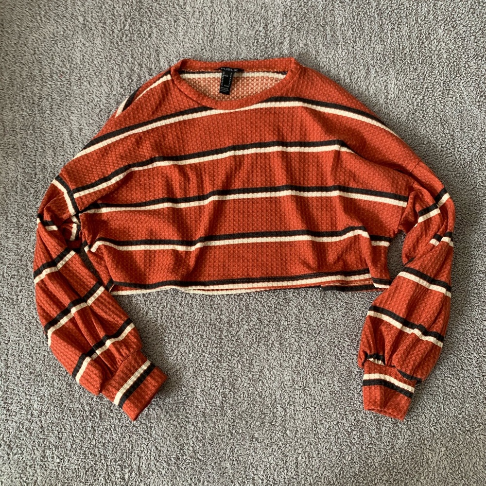 NWOT Rust Striped Long Sleeve Waffle Knit Tee